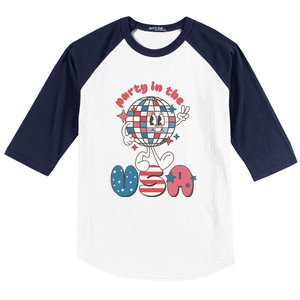 Funny Party In The US July 4th USA Patriotic Groovy Disco Gift Baseball Sleeve Shirt