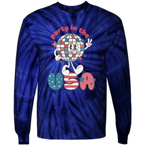 Funny Party In The US July 4th USA Patriotic Groovy Disco Gift Tie-Dye Long Sleeve Shirt