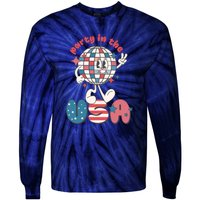 Funny Party In The US July 4th USA Patriotic Groovy Disco Gift Tie-Dye Long Sleeve Shirt