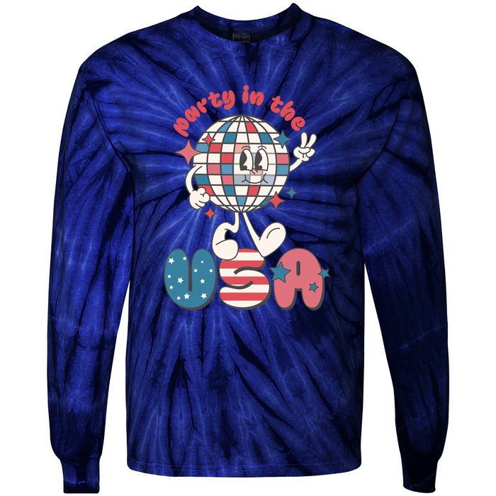 Funny Party In The US July 4th USA Patriotic Groovy Disco Gift Tie-Dye Long Sleeve Shirt