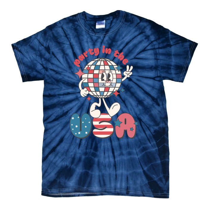 Funny Party In The US July 4th USA Patriotic Groovy Disco Gift Tie-Dye T-Shirt