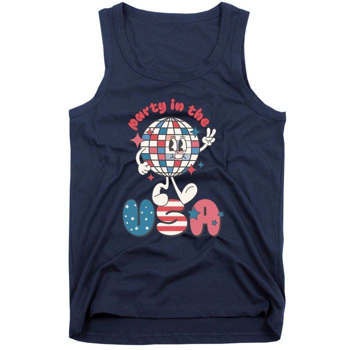 Funny Party In The US July 4th USA Patriotic Groovy Disco Gift Tank Top