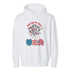 Funny Party In The US July 4th USA Patriotic Groovy Disco Gift Garment-Dyed Fleece Hoodie