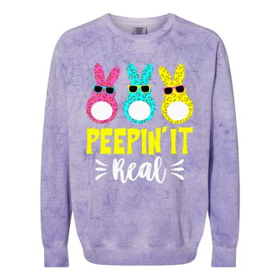 Funny Peepin It Real Happy Easter Bunny Egg Hunt Colorblast Crewneck Sweatshirt