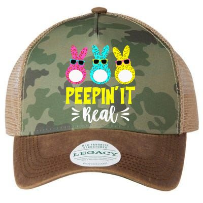 Funny Peepin It Real Happy Easter Bunny Egg Hunt Legacy Tie Dye Trucker Hat