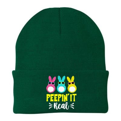 Funny Peepin It Real Happy Easter Bunny Egg Hunt Knit Cap Winter Beanie