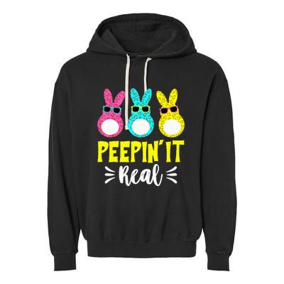 Funny Peepin It Real Happy Easter Bunny Egg Hunt Garment-Dyed Fleece Hoodie