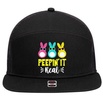 Funny Peepin It Real Happy Easter Bunny Egg Hunt 7 Panel Mesh Trucker Snapback Hat