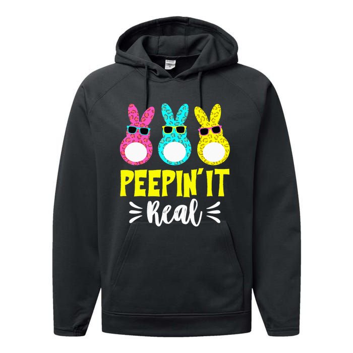 Funny Peepin It Real Happy Easter Bunny Egg Hunt Performance Fleece Hoodie