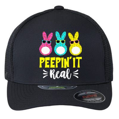 Funny Peepin It Real Happy Easter Bunny Egg Hunt Flexfit Unipanel Trucker Cap