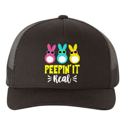 Funny Peepin It Real Happy Easter Bunny Egg Hunt Yupoong Adult 5-Panel Trucker Hat