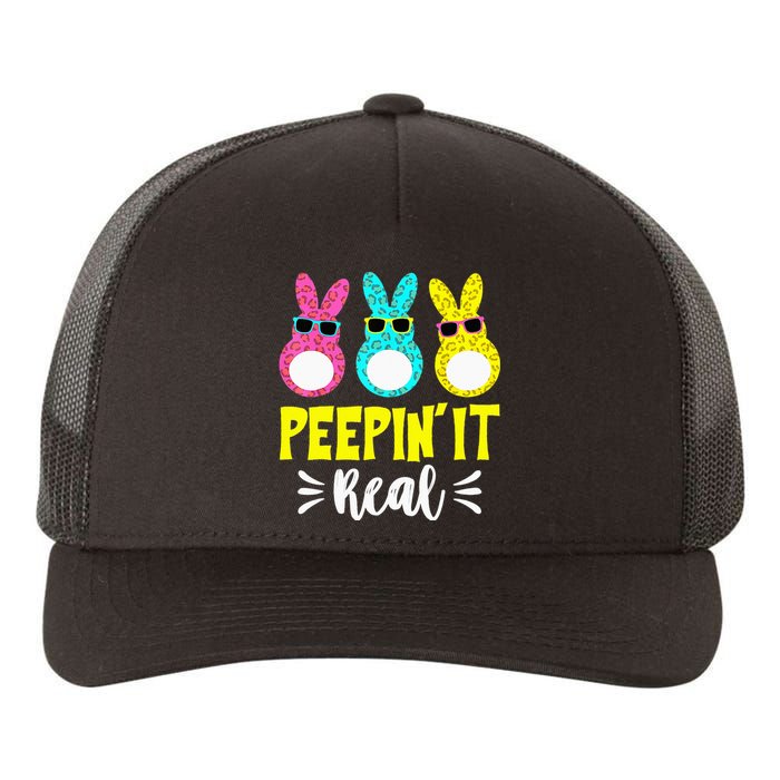 Funny Peepin It Real Happy Easter Bunny Egg Hunt Yupoong Adult 5-Panel Trucker Hat