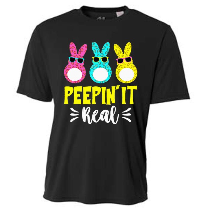 Funny Peepin It Real Happy Easter Bunny Egg Hunt Cooling Performance Crew T-Shirt