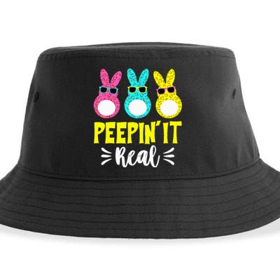 Funny Peepin It Real Happy Easter Bunny Egg Hunt Sustainable Bucket Hat