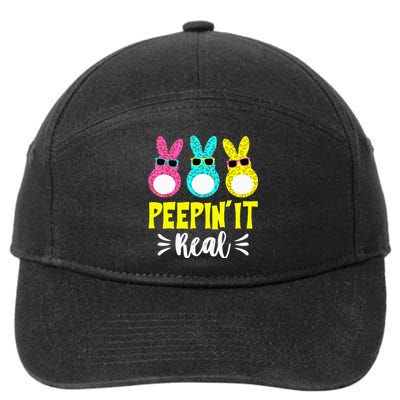 Funny Peepin It Real Happy Easter Bunny Egg Hunt 7-Panel Snapback Hat