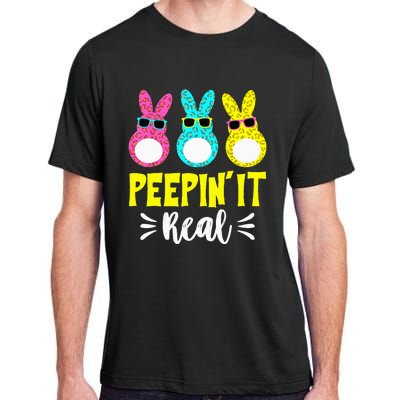 Funny Peepin It Real Happy Easter Bunny Egg Hunt Adult ChromaSoft Performance T-Shirt