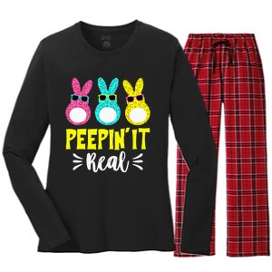 Funny Peepin It Real Happy Easter Bunny Egg Hunt Women's Long Sleeve Flannel Pajama Set 