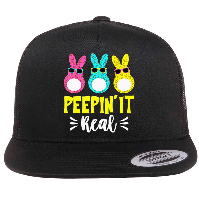 Funny Peepin It Real Happy Easter Bunny Egg Hunt Flat Bill Trucker Hat