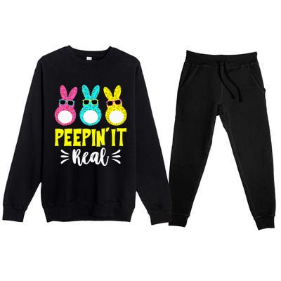 Funny Peepin It Real Happy Easter Bunny Egg Hunt Premium Crewneck Sweatsuit Set