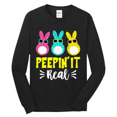 Funny Peepin It Real Happy Easter Bunny Egg Hunt Tall Long Sleeve T-Shirt