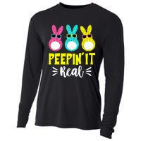 Funny Peepin It Real Happy Easter Bunny Egg Hunt Cooling Performance Long Sleeve Crew