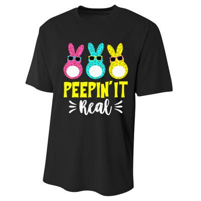 Funny Peepin It Real Happy Easter Bunny Egg Hunt Performance Sprint T-Shirt