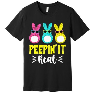 Funny Peepin It Real Happy Easter Bunny Egg Hunt Premium T-Shirt