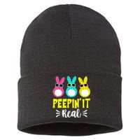 Funny Peepin It Real Happy Easter Bunny Egg Hunt Sustainable Knit Beanie