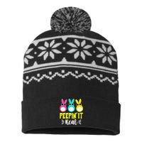 Funny Peepin It Real Happy Easter Bunny Egg Hunt USA-Made Snowflake Beanie