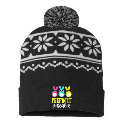 Funny Peepin It Real Happy Easter Bunny Egg Hunt USA-Made Snowflake Beanie