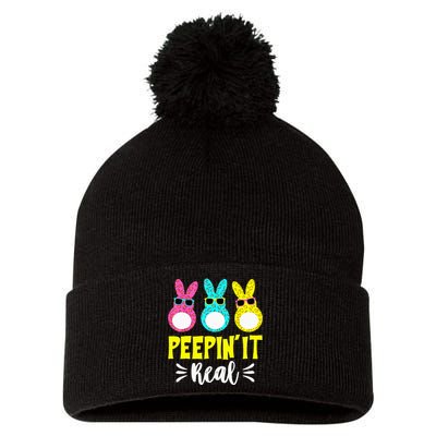 Funny Peepin It Real Happy Easter Bunny Egg Hunt Pom Pom 12in Knit Beanie