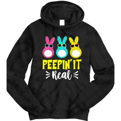 Funny Peepin It Real Happy Easter Bunny Egg Hunt Tie Dye Hoodie