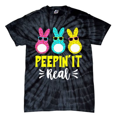 Funny Peepin It Real Happy Easter Bunny Egg Hunt Tie-Dye T-Shirt