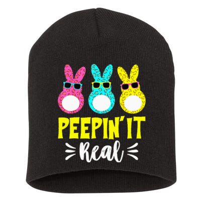 Funny Peepin It Real Happy Easter Bunny Egg Hunt Short Acrylic Beanie