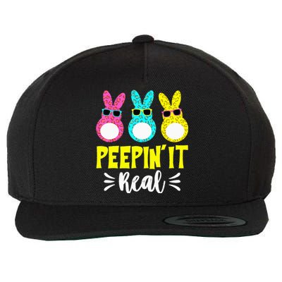 Funny Peepin It Real Happy Easter Bunny Egg Hunt Wool Snapback Cap