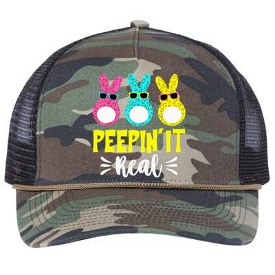 Funny Peepin It Real Happy Easter Bunny Egg Hunt Retro Rope Trucker Hat Cap