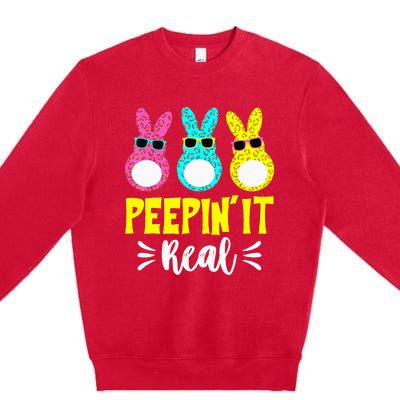 Funny Peepin It Real Happy Easter Bunny Egg Hunt Premium Crewneck Sweatshirt