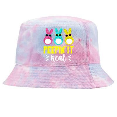 Funny Peepin It Real Happy Easter Bunny Egg Hunt Tie-Dyed Bucket Hat