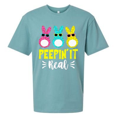 Funny Peepin It Real Happy Easter Bunny Egg Hunt Sueded Cloud Jersey T-Shirt