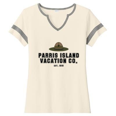 Funny Parris Island Vacation Company Design Ladies Halftime Notch Neck Tee