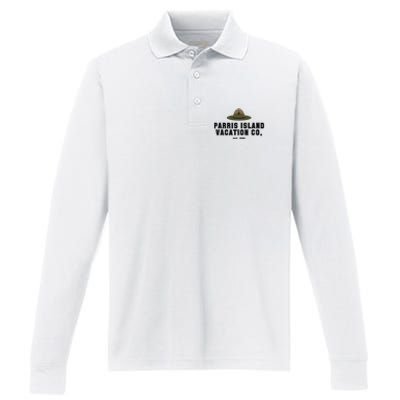 Funny Parris Island Vacation Company Design Performance Long Sleeve Polo