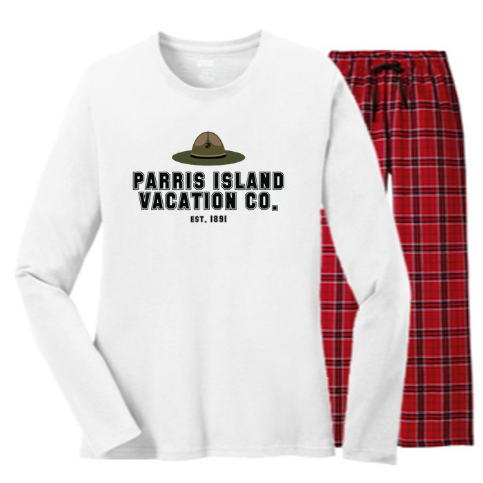 Funny Parris Island Vacation Company Design Women's Long Sleeve Flannel Pajama Set 