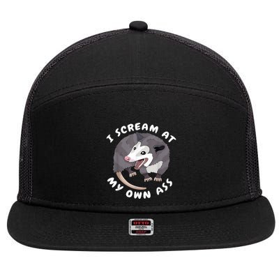 Funny Possum I Scream At My Own Trash Cat Opossum Meme 7 Panel Mesh Trucker Snapback Hat