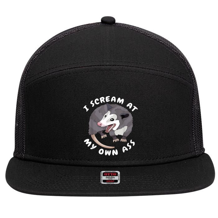 Funny Possum I Scream At My Own Trash Cat Opossum Meme 7 Panel Mesh Trucker Snapback Hat