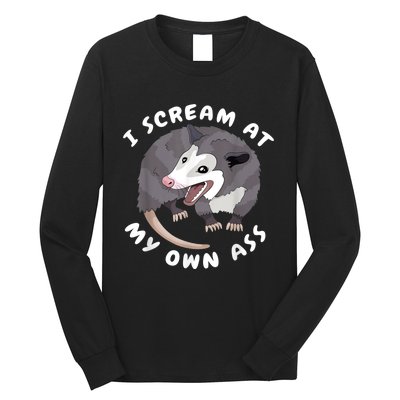 Funny Possum I Scream At My Own Trash Cat Opossum Meme Long Sleeve Shirt