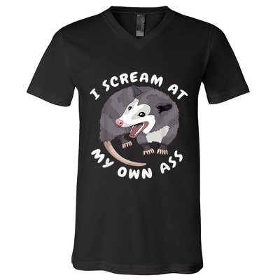 Funny Possum I Scream At My Own Trash Cat Opossum Meme V-Neck T-Shirt