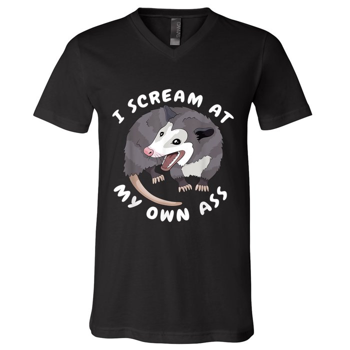 Funny Possum I Scream At My Own Trash Cat Opossum Meme V-Neck T-Shirt