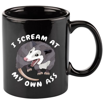 Funny Possum I Scream At My Own Trash Cat Opossum Meme 11oz C Handle Ceramic Mug