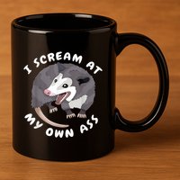 Funny Possum I Scream At My Own Trash Cat Opossum Meme 11oz C Handle Ceramic Mug