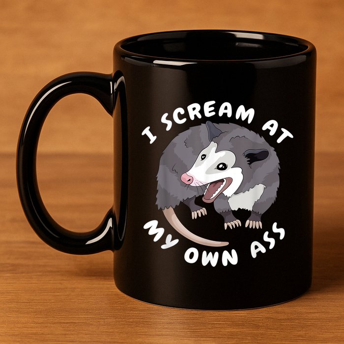 Funny Possum I Scream At My Own Trash Cat Opossum Meme 11oz C Handle Ceramic Mug